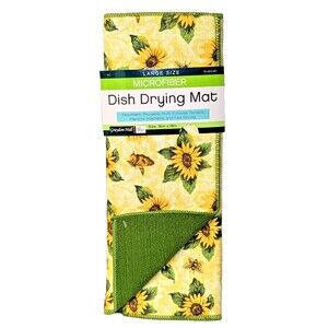 Sunflower Butterfly Bee Dish Drying Mat Reversible Green Yellow Floral Kitchen